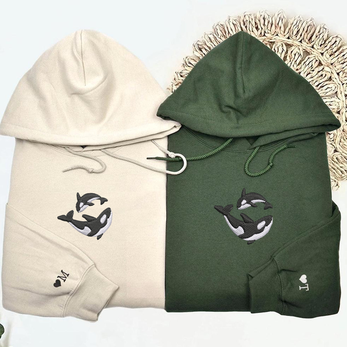 Custom Embroidered Killer Whale Matching Hoodies for Couples, Personalized Couple Sweatshirt, Couple Embroidered Sweatshirt, Valentine's Day Gifts Idea For Him Her cartiiva