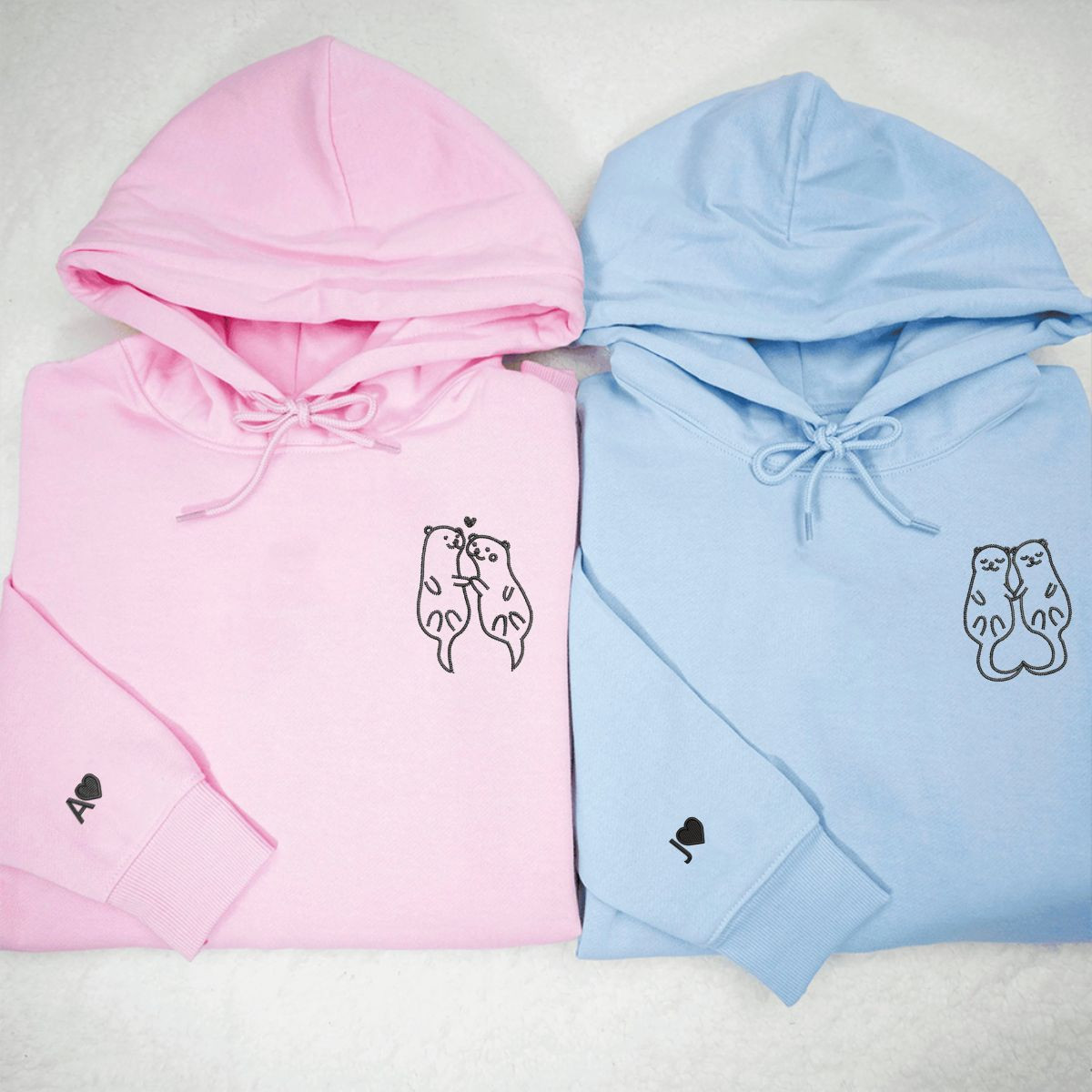 Custom Embroidered Otter Matching Hoodies for Couples, Personalized Couple Sweatshirt, Couple Embroidered Sweatshirt, Valentine's Day Gifts Idea For Him Her cartiiva