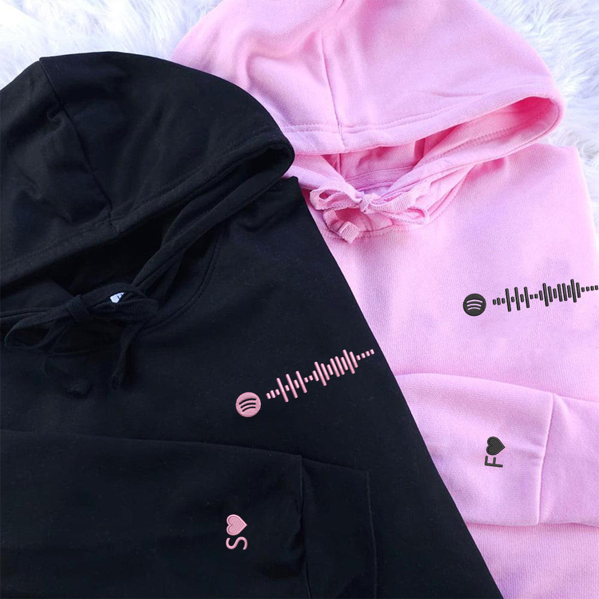 Custom Embroidered Spotify Code Matching Hoodies for Couples, Personalized Couple Sweatshirt, Couple Embroidered Sweatshirt, Valentine's Day Gifts Idea For Him Her cartiiva