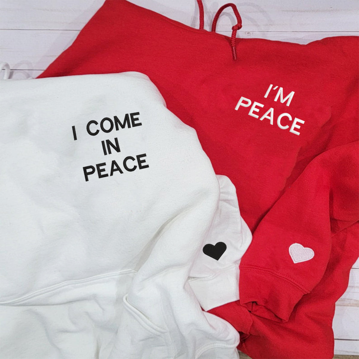 Custom I Come In Peace Hoodie, Matching Embroidered Hoodie for Couple, Personalized Couple Sweatshirt, Couple Embroidered Sweatshirt, Valentine's Day Gifts Idea For Him Her cartiiva