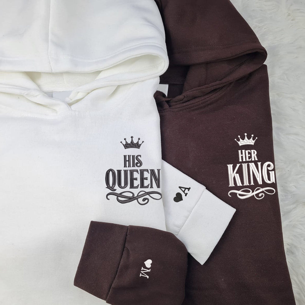 Her King x His Queen Custom Embroidered Matching Hoodies For Couples, Personalized Couple Sweatshirt, Couple Embroidered Sweatshirt, Valentine's Day Gifts Idea For Him Her cartiiva