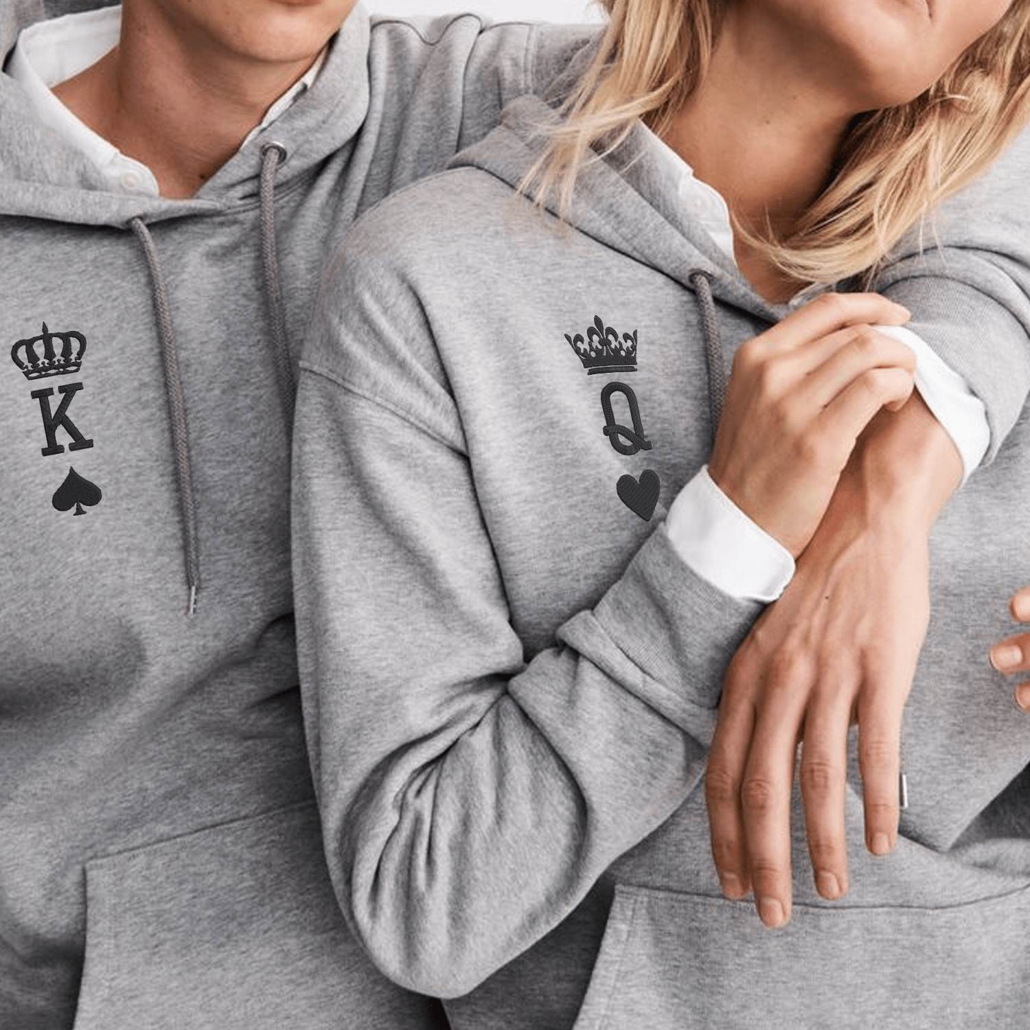 King And Queen Hoodie, Matching Relationship Embroidered Hoodies, Personalized Couple Sweatshirt, Couple Embroidered Sweatshirt, Valentine's Day Gifts Idea For Him Her-cartiiva